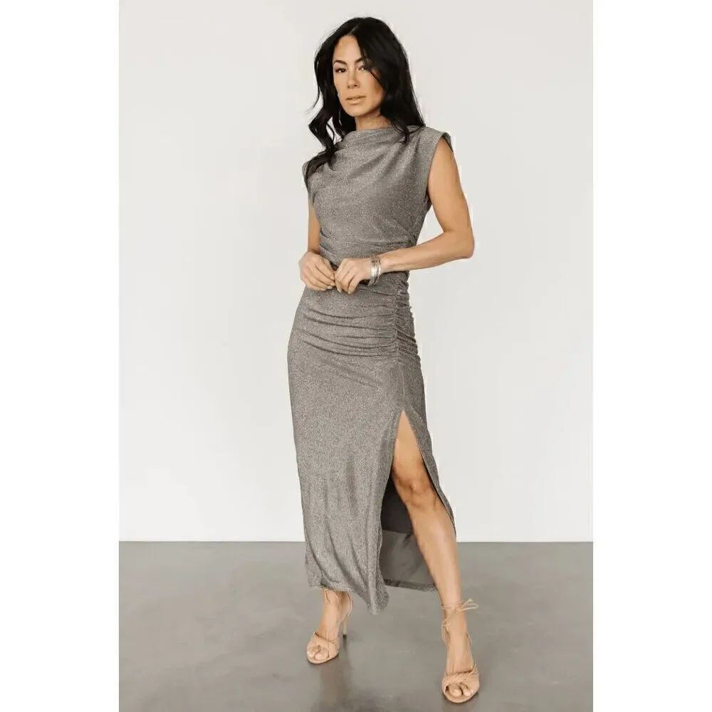 NWT Shimmer and Shine Silver Midi Dress with Sequin Detail